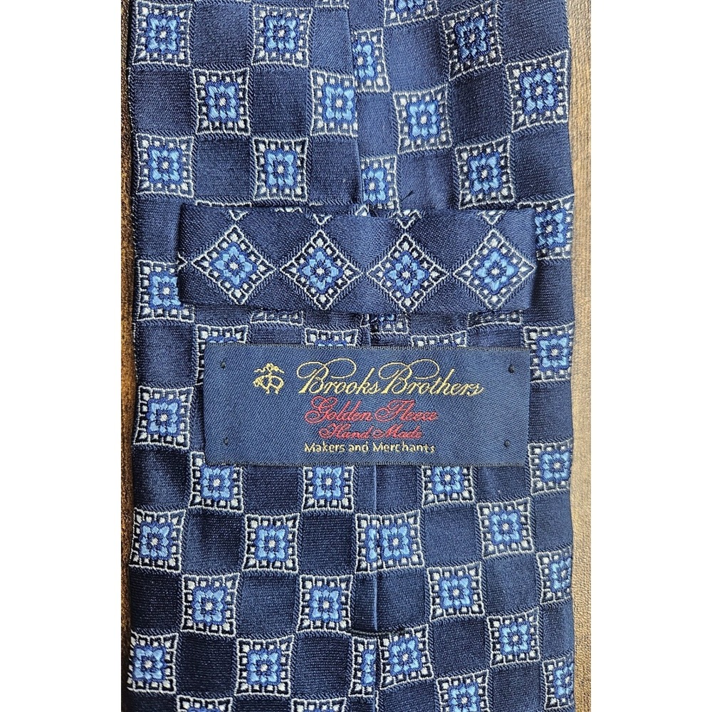 Brooks Brothers Golden Fleece Silk Tie Blue Geometric Pattern Men's Seven Folds - Picture 2 of 8